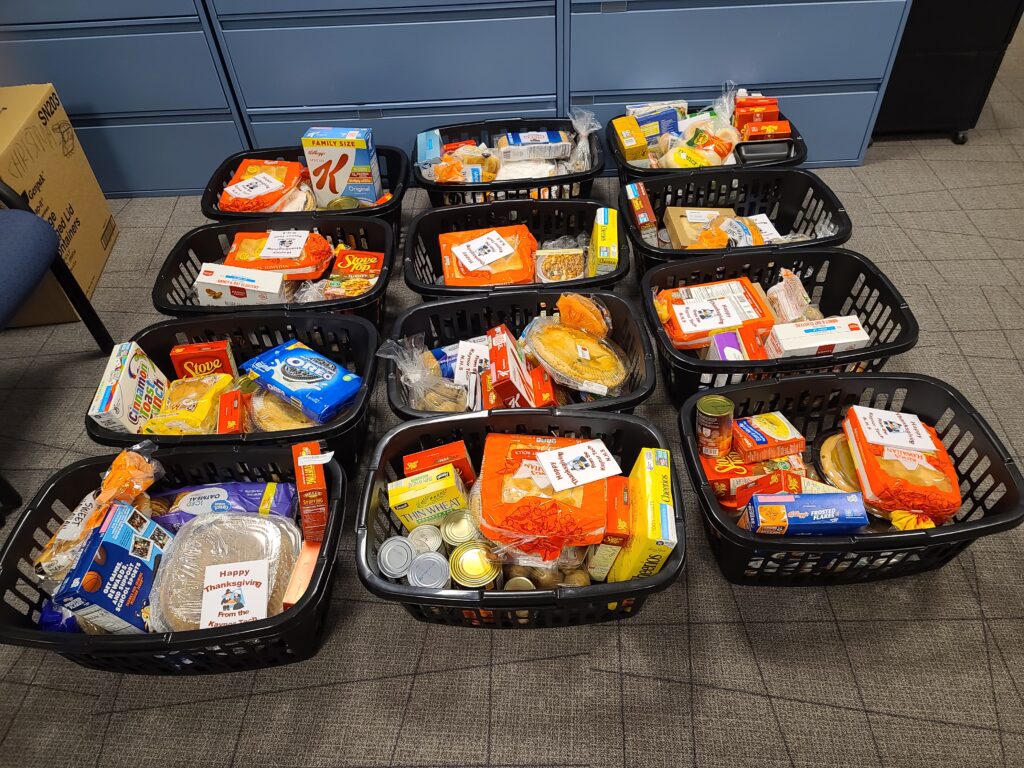 Baskets of food collected by the NHS for it's Food Share Community Service Project
